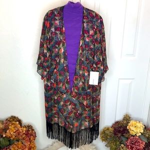 LULA ROE MONROE SHEER KIMONO FRINGE SIZE LARGE